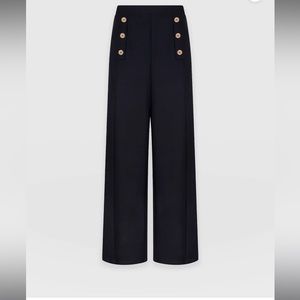 Saint and Sofia Wide Leg Jersey Chelsea Pant with Gold Buttons Size 8
